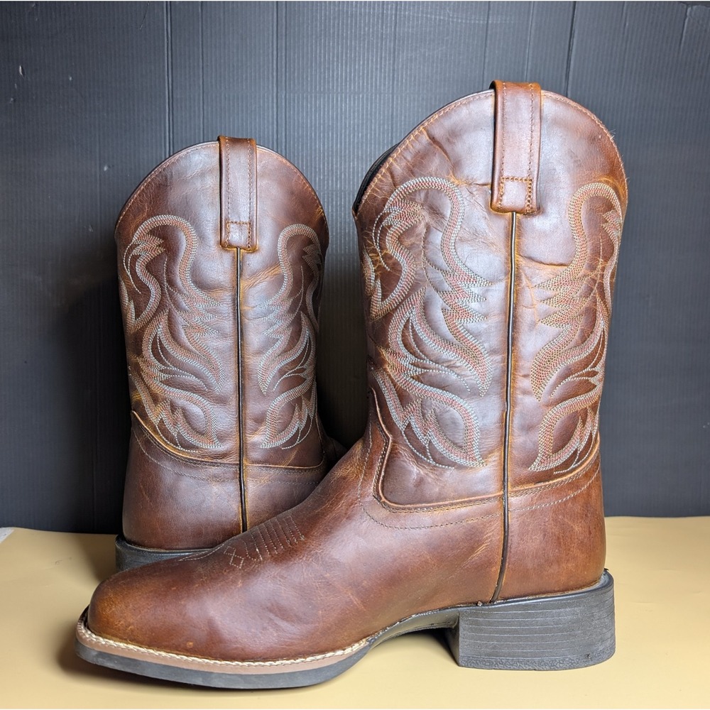 Cody James Men's Western Boots Broad Square Toe Brown Leather  10 1/2 D